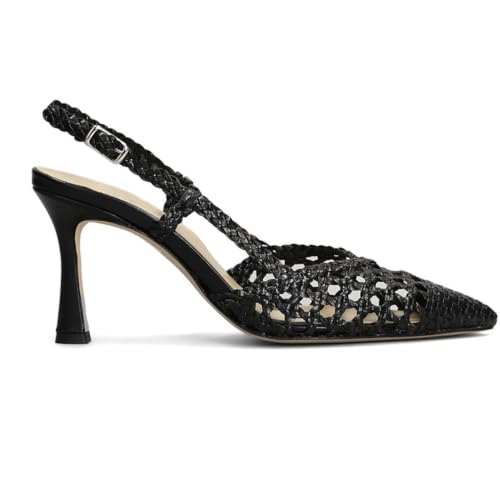 Women's Woven Pumps Pointed Toe Cutout Slingback Stiletto High Heels Buckle Dress Leather Sandals2