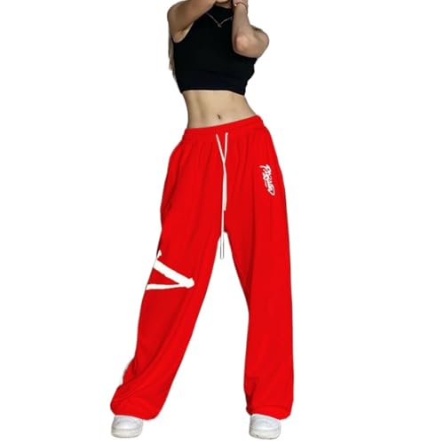 Pantalones De Baile Hip Hop, Joggers De Pierna Ancha, Pantalones De Deporte Holgados con Logotipo, Blanco/Negro/Rojo, S-3XL (Red,3XL)