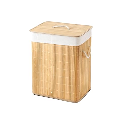 Cesto Para Ropa Sucia, Pongotodo con Tapa Separada Individualmente y Asas, Bolsa Lavable Extraíble, Cesta de Bambú Para Ropa (Retangular)