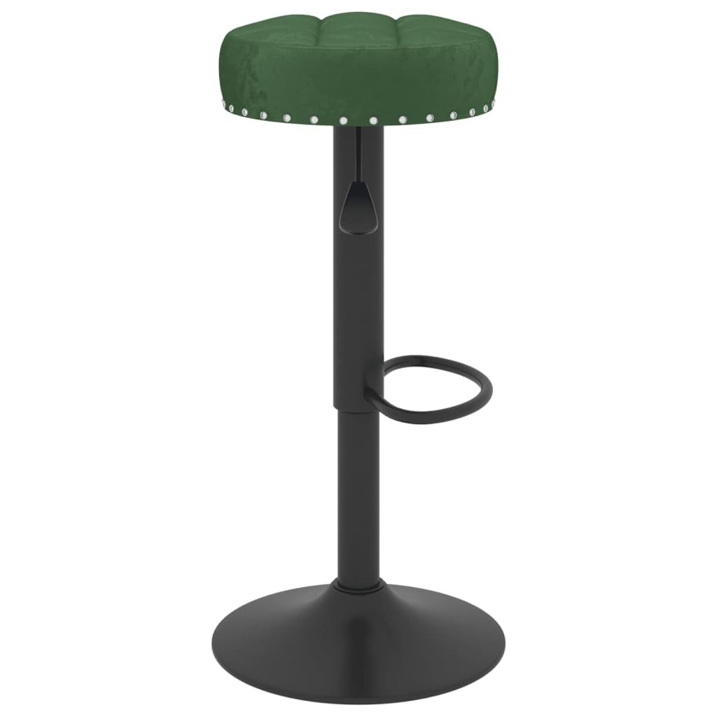 Lot de 2 tabourets de bar en velours vert foncé avec repose-pieds, réglables en hauteur, pivotants, avec dossier et accoudoir, idéal pour cuisine, salle à manger, comptoir et table de bar