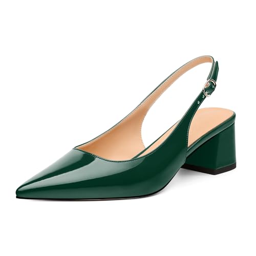 Womens Slingbacks, Pointed Toe Mid Block Heel Slingback Pumps for Women, Leather Insole Comfort Pumps 2
