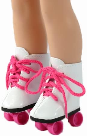 Miniatura 2 de American Fashion World Patines blancos y rosa intenso para muñecas de 14 pulgadas  Calidad premium y diseño moderno  Zapatos de muñecas  Moda de
