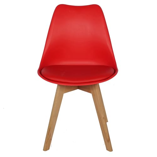 Image of Creative Modern Plastic Padded Solid Wood Legs Soft Fabric Seat Dining Chair for Cafeteria, Side, Restaurant, Bar Chair in Black & Red Fabric Color, Standard (Pack of 1) (Red)