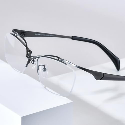 Image of FONEX Pure Titanium Glasses Frame Men Semi Rimless Square Eyeglasses Eyewear DTX416