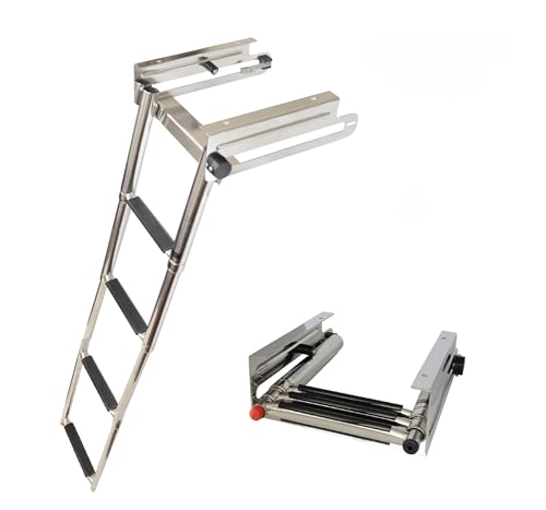 SeaLux Stainless Steel Pop-N-Lock Boarding 4-Step Undermount Sliding Marine Boat Telescoping Swim Ladder