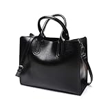 [TPPT] トートバッグ ハンドバッグ レディース おしゃれ 革 、斜めがけ 肩掛け A4 トレンド レザー 無地 大きい 学校 旅行 (ブラック)