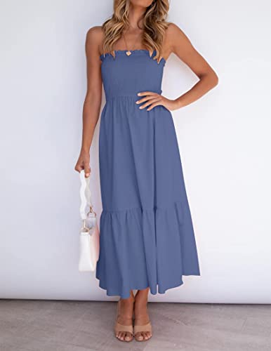 Image of ZESICA Women's Summer Boho Strapless Maxi Dress 2026 Casual Off Shoulder Smocked Flowy A Line Beach Holiday Long Dresses