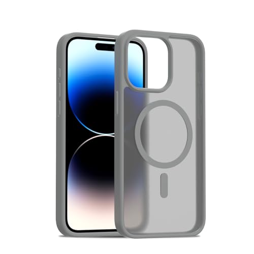 Image of Glassology Silicon Case for iPhone 15 pro Frosted Magnetic Case - Matte Translucent TPU+PC Shockproof & Anti-Scratch Phone Cover with N52 Magnet Grey