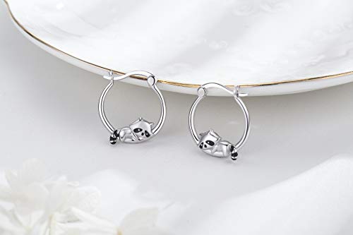 CHENGHONG Animal Earrings 925 Sterling Silver Hedgehog/Cat/Raccoon/Mermaid/Panda Hoop Earrings Hypoallergenic Hoop Huggie Earrings Animal Jewelry Gifts for Women3