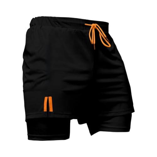Short Treino Dry Fit Térmico 2 em 1 com Bolso para Celular e Porta-Toalha Calção Fitness Academia (B
