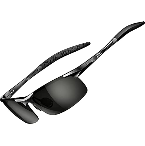 ATTCL Sunglasses for Men - Men s Sports Driving Polarized Sunglasses ,Al-Mg Metal Frame, Ultra Light (Black,8177)