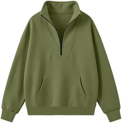 Mock Neck Sweatshirt Women Quarter Zip Oversized Fleece Mock Neck Pullover — view 5