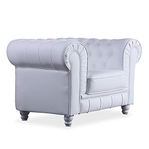 Adec - Chesterfield, Sofa Individual de una Plaza, Sillon Descanso una 1 Persona, butaca Acabado en simil Piel Color Blanco, Medidas: 115 cm (Largo) x 84 cm (Fondo) x 75 cm (Alto)