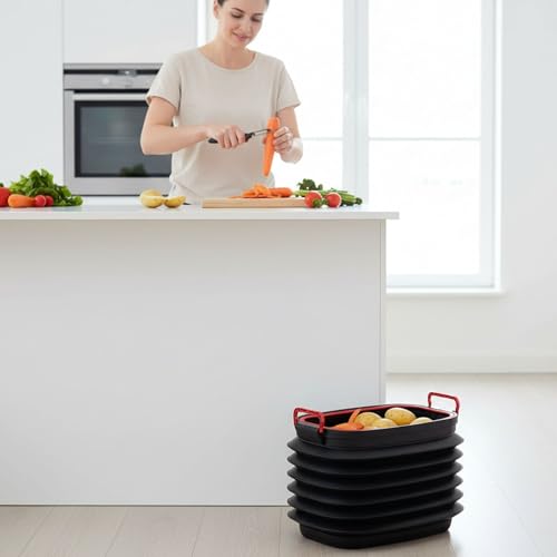 Image of Collapsible Pop-up Utility Bin 60 Litres | Foldable Dustbin for Kitchen, Car, Camping & Gardening | Space-Saving Portable Multipurpose Storage Bin with Lid, Anti-Slip Base & Carry Handles