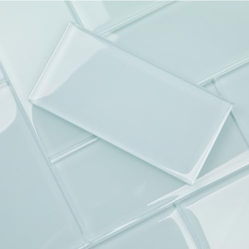 Lovdeco Soft Blue Glass Subway Tile, Glass for Bathroom Kitchen