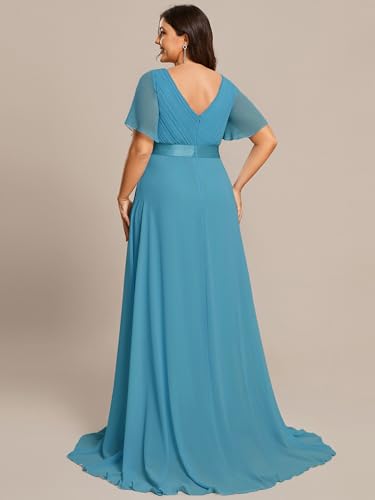 Image of Ever-Pretty Women's Chiffon Formal Evening Dresses for Curvy Women V-Neck Plus Size Floor Length Bridesmaid Dress