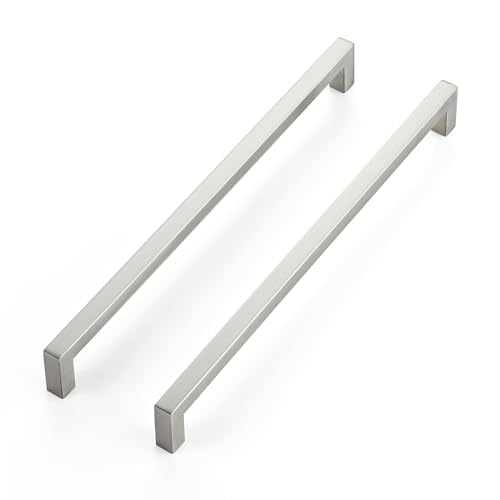 JOY DECOR Brushed Nickel Pulls Square Cabinet Handles 11-1/3 Inch 18 Pack | Cabinet Hardware Pulls, Stainless Steel Design, 288mm Hole Centers, Square Bar Grip, For Dressers, Drawers, Cupboards