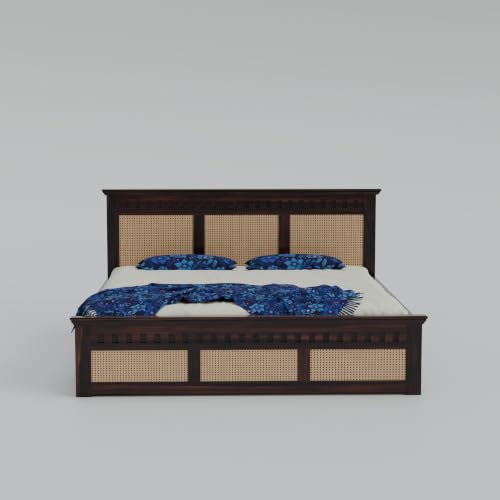Image of Sheesham Wood Queen Size Bed with Storage Wooden Double Bed Cot Palang Furniture for Bedroom Living Room Home Hotel (Walnut Finish) 1 Year Warranty