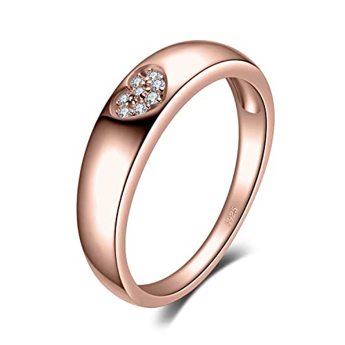 JewelryPalace Corazón Anillos Mujer Oro Rosa, Anillo Promesa Banda Ancho Sencillo, Anillos Niña Plata de Ley 925 Oro Rosa, Anillo Lindo Apilable con Piedra Regalo, Joyas de Mujer 9