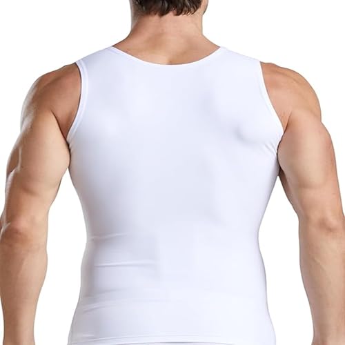 Image of Men's Compression Shirt 2-Pack Slimming Body Shaper Black Undershirt Vest Sleeveless Tummy Control Tank Top for Weight Loss Gym Workout Fitness and Everyday Wear