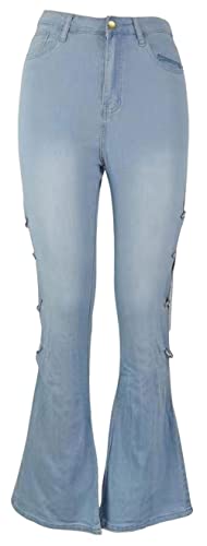 CHARTOU Women High Waisted Cutout Becket Flare Jeans Denim Palazzo Pants Wide Leg Jeans4