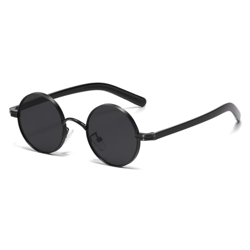 LJCZKA Gafas de Sol Redondas Vintage para Hombre Mujer Retro Gafas de Sol Redondas Pequeñas Montura Metálica Protección UV400