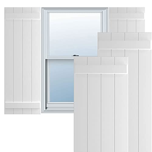 Ekena Millwork 21 1/2"W x 60"H True Fit PVC Four Board Joined Board-n-Batten Shutters, Unfinished (Per Pair - Hardware Not Included)