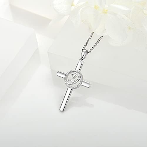 JO WISDOM Women Cross Necklace,925 Sterling Silver Initial Alphabet Letter Pendant Necklace with 3A Cubic Zirconia