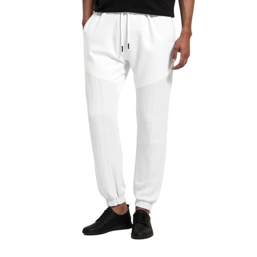 Pantalones de chándal para hombre, verano, otoño, holgados, de lino, de un solo color, largos, ligeros, cómodos, transpirables, pantalones deportivos de pierna recta, pantalones de lino con bolsillos