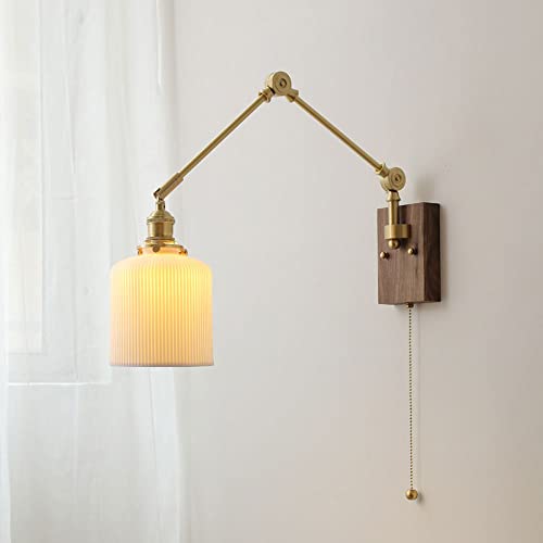 Aplique de pared ajustable con brazo oscilante de latón y pantalla cerámica E27 2
