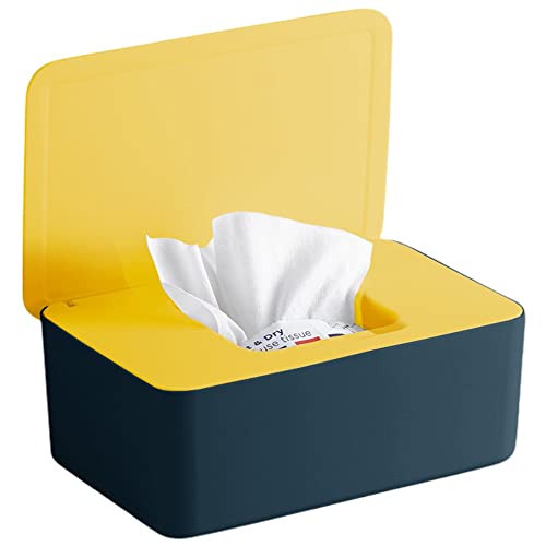 XiXiRan Dispensador Toallitas Bebe, Prueba de Polvo Porta Toallitas Bebe, Caja Toallitas Bebe, Caja Toallitas Humedas, para la Oficina en Casa, Decoración de Coche Automotive (Azul + Amarillo)