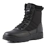 JiuQing Botas Militares Tácticas Hombre Botas De Trabajo Al Aire Libre Cremallera Lateral con Cordones para Motocicleta Desierto,Negro,44 EU
