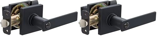 Image of Amazon Basics Contemporary Stamford Entry Door Lever, Easy Installation, Matte Black, 2-Pack