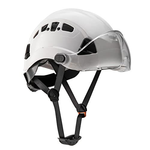 UNINOVA Sicherheits-Hut mit Visier, ANSI Z89.1 zugelassener Helm, verstellbare 6-Punkt-Federung, atmungsaktiv, belüftet, ideal für Bauarbeiten (A1 weiß + transparentes Visier) Cover