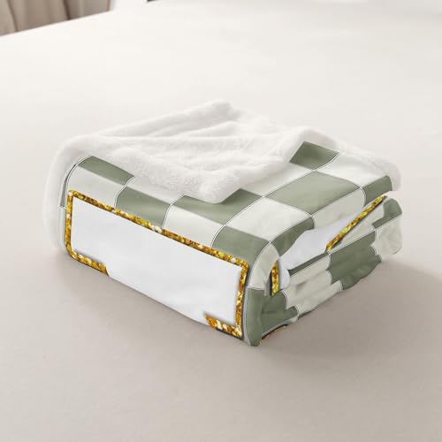 Image of Erosebridal Sage Green Checkered Fleece Blanket Queen 90 inchx90 inch Plaid Initial A Sherpa Blanket Personalized Monogram Fuzzy Plush Throw for Kids Boys Girls,Fashion Grids Gingham Decor for Bed Couch