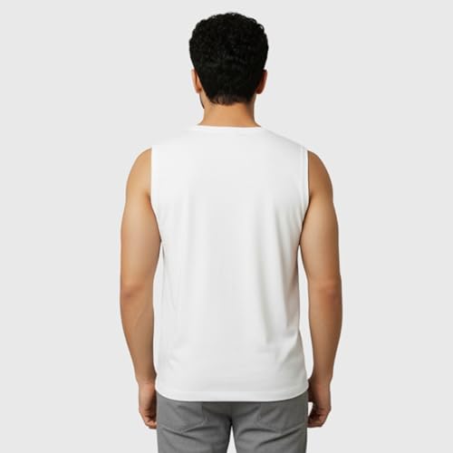 Image of Men's Vest, White, Polyester Dry-Fit, Breathable Lightweight Wrinkle Free Soft Touch
