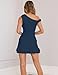 OOQONQ Womens Off The Shoulder Bodycon Summer Mini Dresses Sleeveless Ruched Mesh Ruffle Hem Club Party Short Dress (US, Alpha, Medium, Regular, Regular, Navy Blue)