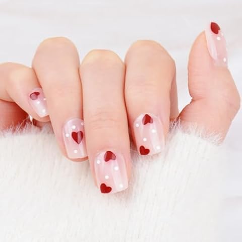 24pcs Short Square Love Heart Press on Nails Cover