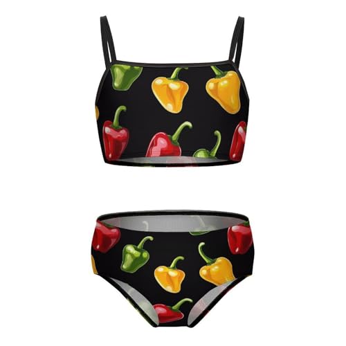 Colorful Chili Pepper Girls Bikini Swimsuit Two Piece Bathing Suit Beach Swimwear