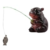 Figura de hipopótamo, escultura de animales con diseño de pesca, estatua de hipopótamo de resina, para acuario, escritorio, chimenea, coche, dormitorio, estantería