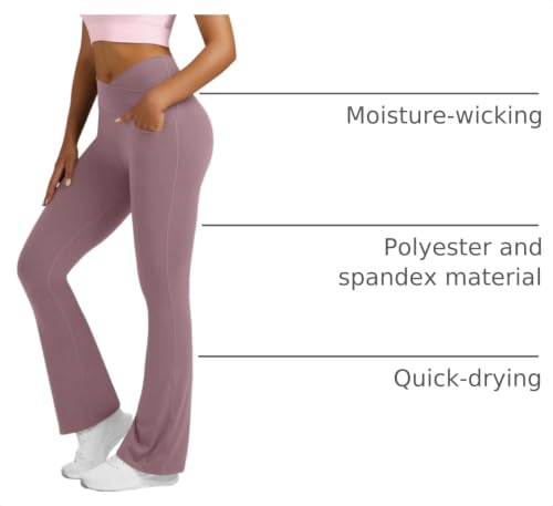 Image of Flare Leggings for Women Yoga Pants with Pockets High Waisted Crossover Flare Yoga Pants Bootcut Yoga Leggings