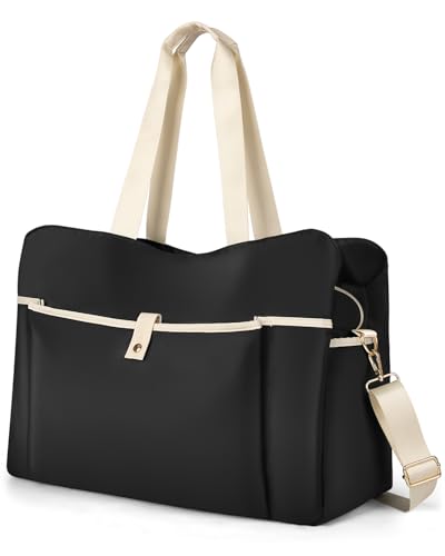 Wedama Large Tote Gym Bag for Women, Weekender Travel Duffel Bag Overnight Carry on Bag Hospital Bag for Women with Wet Pocket, Black