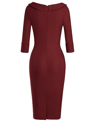 Muxxn MX-8118-MERLOT 1-M Women'S Formal Wear To Work Office Dresses 3/4 Sleeves V Neckline Bandage Sheath Dress  thumb #1