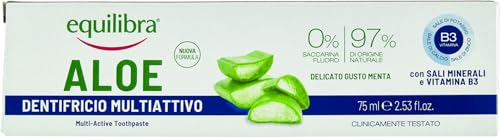 Equilibra Cuidado Bucal, Gel Dentífrico de Triple Acción de Aloe Vera, Acción Calmante y Antiséptica, Protege Contra las Caries, el Sarro y las Enfermedades de las Encías, 75 ml