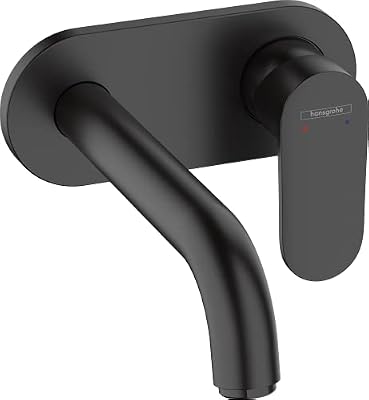hansgrohe Vernis Blend Mitigeur de lavabo encastré mural, bec 207 mm, bonde à écoulement libre, noir mat, 71576670