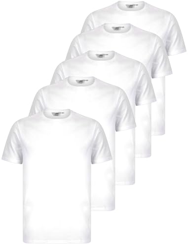 Tokyo Laundry Men's (Pack of 5) Cotton Jersey Plain Crew Neck T-Shirt Set Bright White
