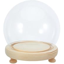 Sewroro Glass Display Dome Cloche with Wooden Base Clear Craft Snow Globes Keepsake Display Globe with Light for Xmas DIY Crafts Birthday Holiday Office Halloween Home Decoration 13cm