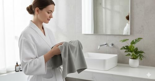 Image of Dribble Coral Fleece Microfiber Towel Set | Ultra Soft & Highly Absorbent Hand Towel + Bath Towel | 450 GSM Quick Dry Towels for Bathroom, Home, Gym & Travel (Pack of 2, Grey)