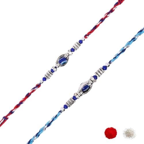Image of I Jewels Enamel Evil Eye Pearl Rakhi With Roli Chawal & Rakshabandhan Card for Bro /Brother /Bhai (R344Sb-Re) (Pack of 2)