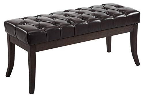 CLP Taburete Pie De Cama Ramses En Simil Cuero | Banqueta Altura De Asiento: 46 cm | Banco De Entrada con Base En Madera Oscura Antigua I Color: Marrón, 100 x 40 x 45 cm
